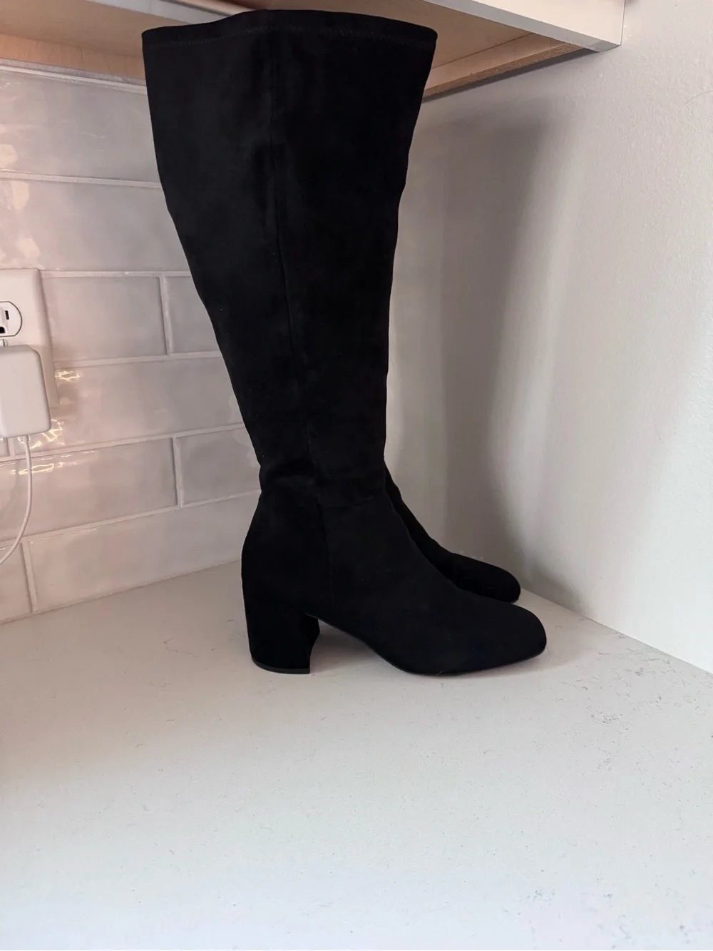 Anne Klein Wide Calf Black Knee-High Block Heel Women’s Boots